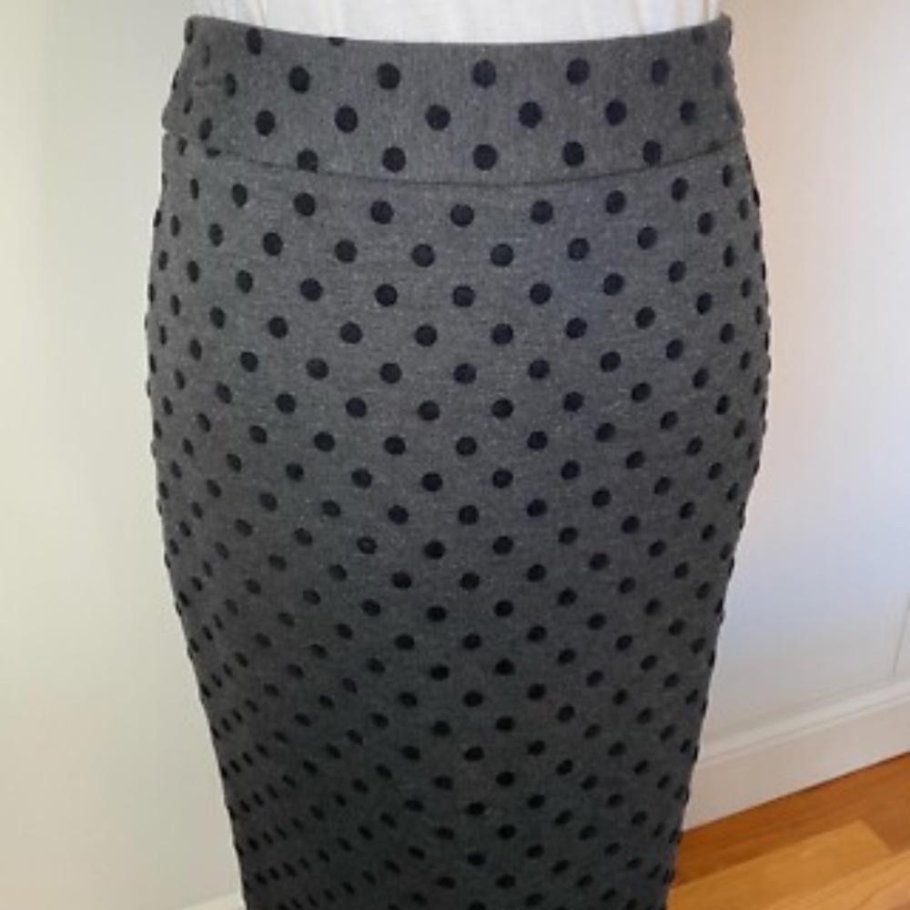 White House Black Market- Polka Dot Grey and Black midi skirt